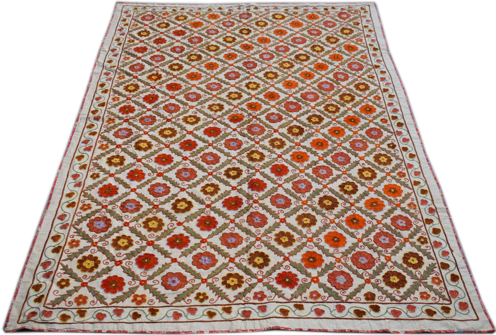 Hand Embroidered Vintage Silk Uzbek Suzani Runner | 191 x 135 cm | 6'3" x 4'5" - Najaf Rugs & Textile