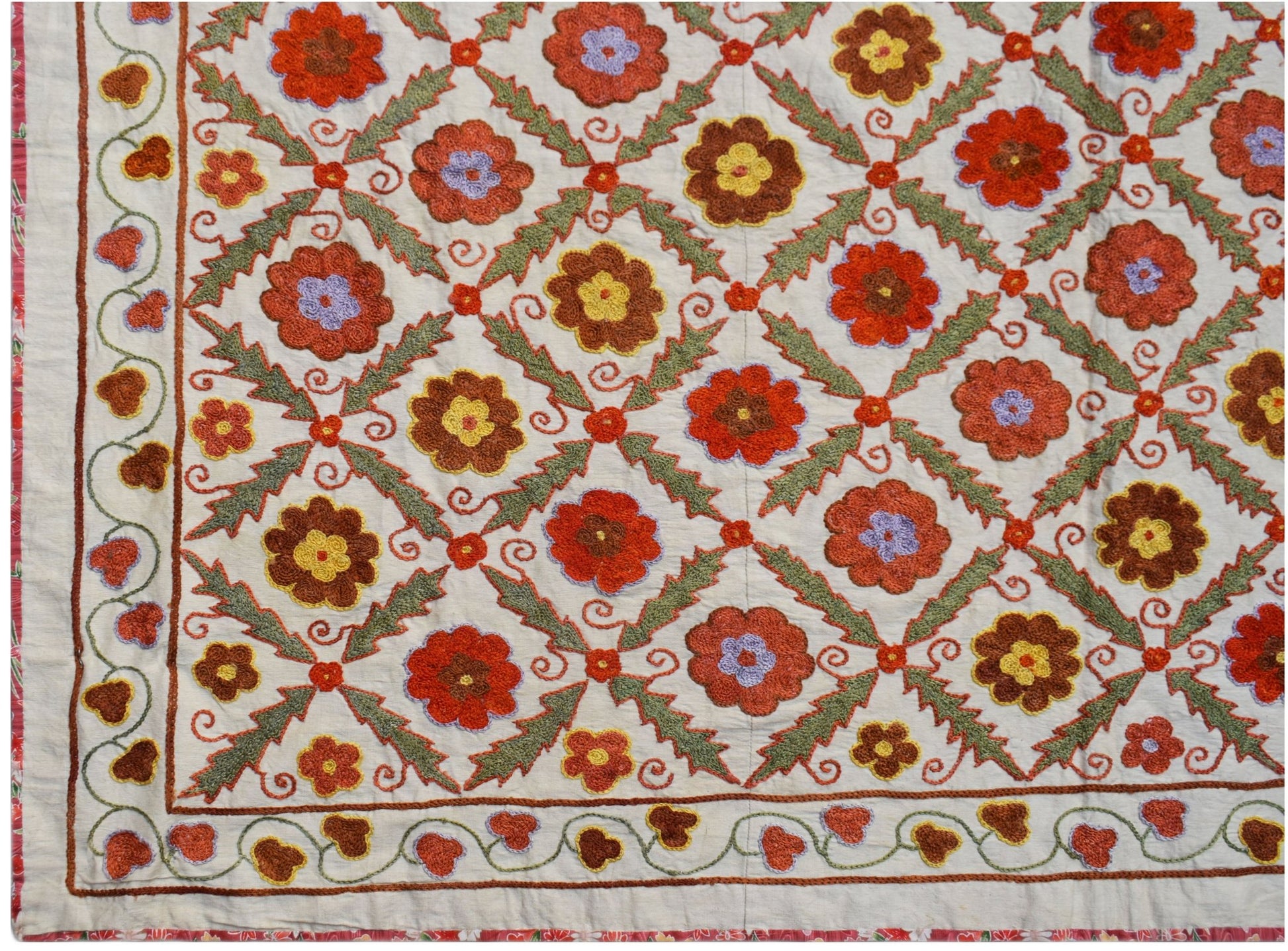 Hand Embroidered Vintage Silk Uzbek Suzani Runner | 191 x 135 cm | 6'3" x 4'5" - Najaf Rugs & Textile