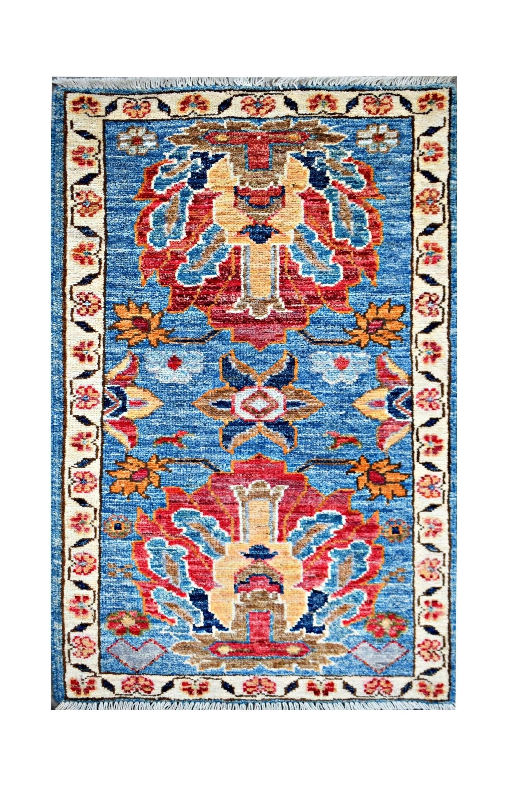 Handmade Mini Afghan Chobi Rug | 100 x 56 cm | 3'3" x 1'10" - Najaf Rugs & Textile