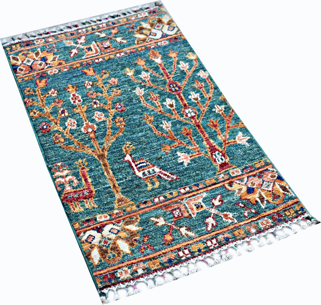 Handmade Mini Afghan Chobi Rug | 101 x 59 cm | 3'4" x 1'11" - Najaf Rugs & Textile