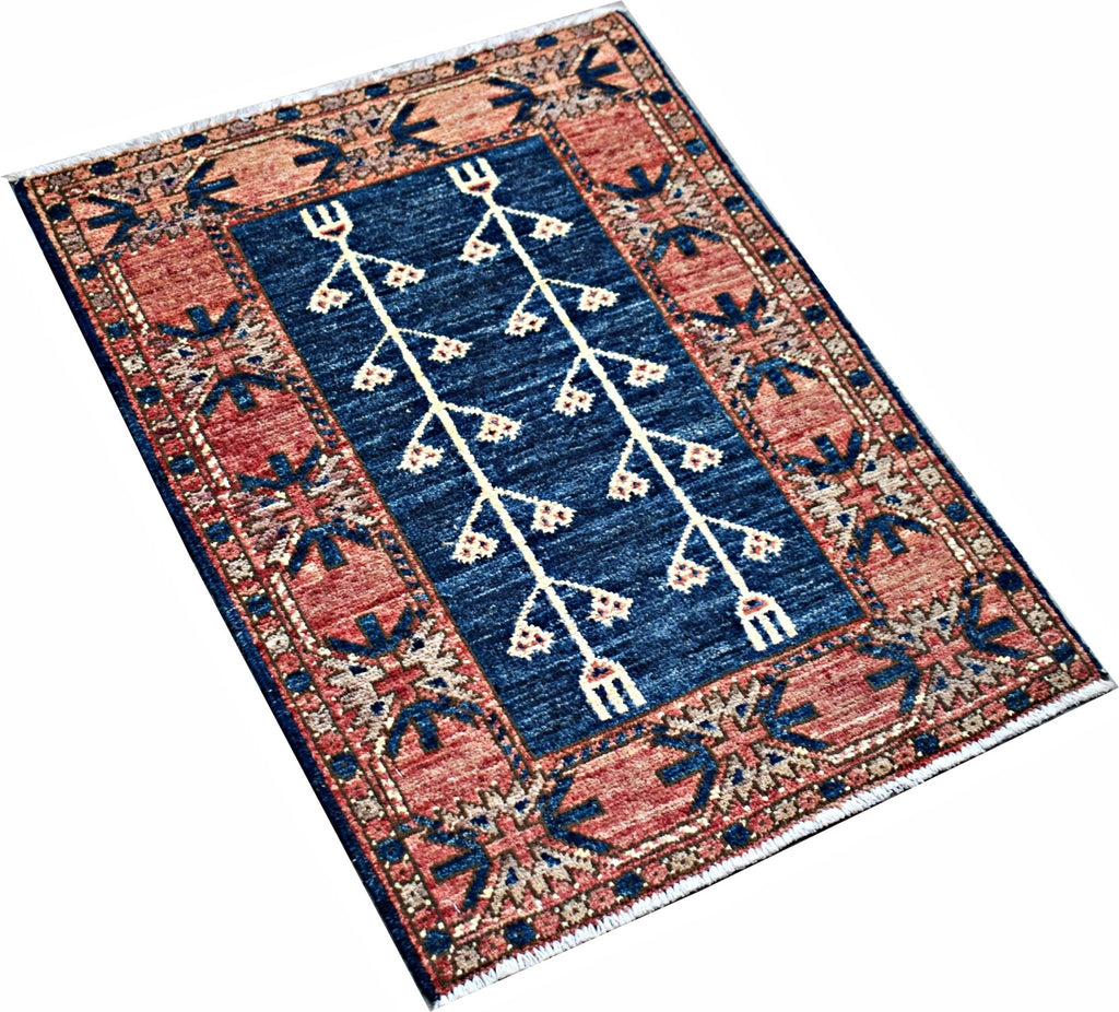 Handmade Mini Afghan Chobi Rug | 82 x 62 cm | 2'9" x 2'1" - Najaf Rugs & Textile