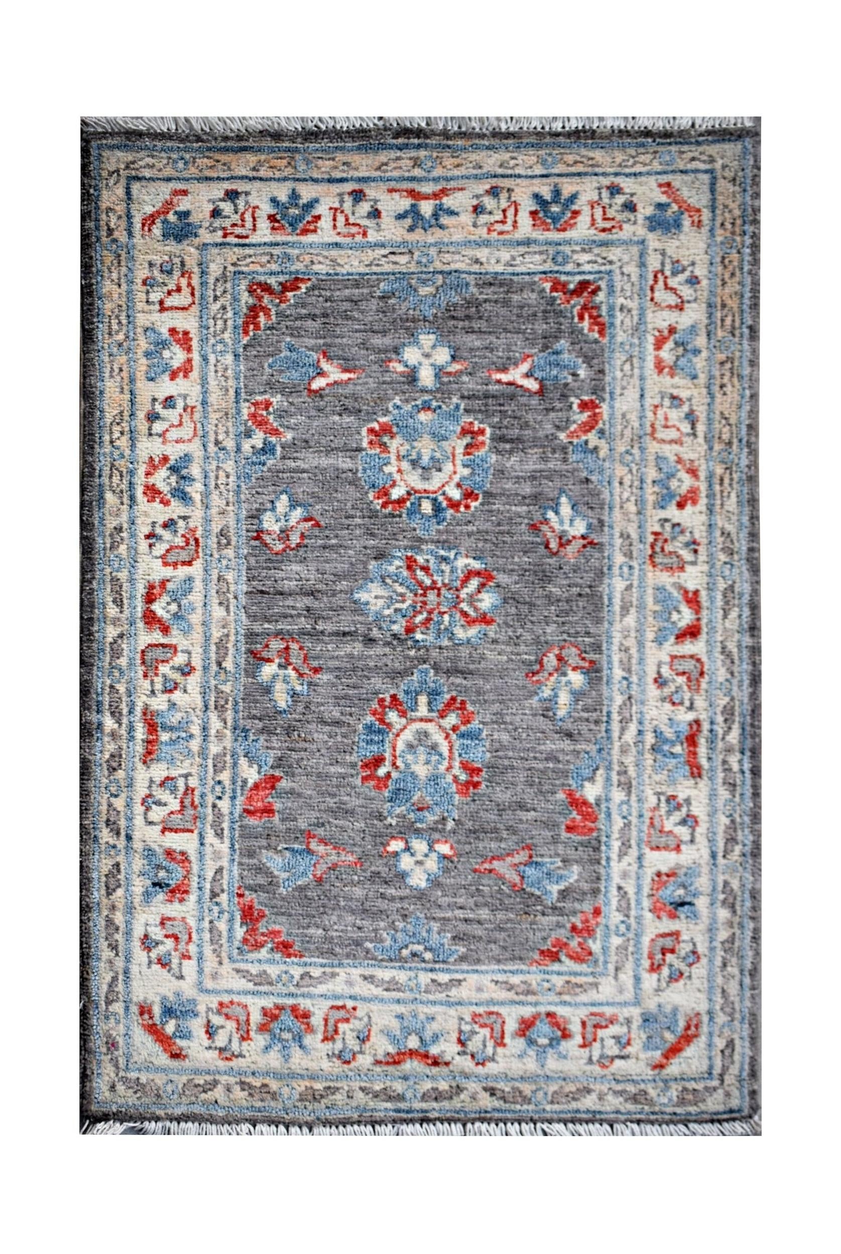 Handmade Mini Afghan Chobi Rug | 90 x 64 cm | 2'11" x 2'2" - Najaf Rugs & Textile