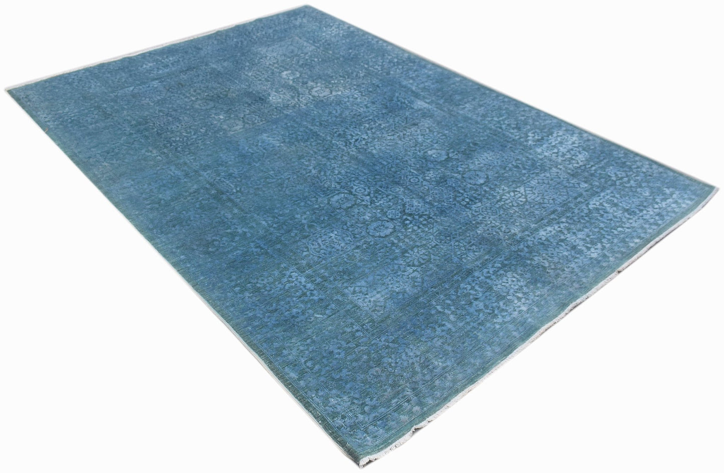 A rectangular, handwoven Afghan Balkh rug featuring a detailed blue Mamluk pattern.