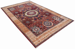 Handwoven Afghan Balkh rug featuring a traditional Mamluk medallion pattern in red and beige tones.