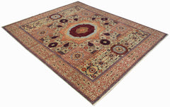 Handwoven Afghan Balkh rug featuring a detailed Mamluk medallion pattern in warm earthy tones.