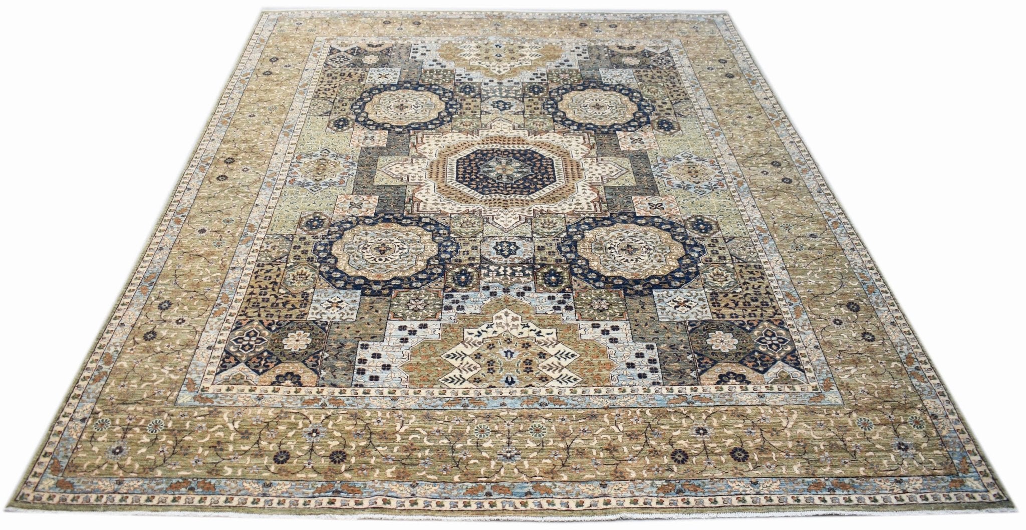Handwoven Afghan Balkh rug featuring a traditional Mamluk medallion pattern in earthy tones.