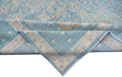 A handwoven Afghan Balkh rug featuring a blue Mamluk pattern with intricate geometric medallions.