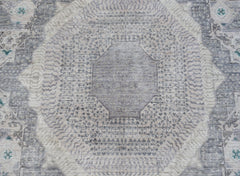 Handwoven Afghan Balkh rug featuring a detailed grey and cream Mamluk medallion pattern.