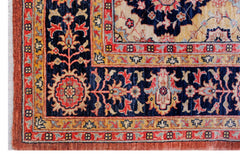 A handwoven Afghan Balkh rug featuring a traditional floral pattern in blue, red, and cream tones.