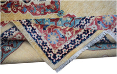A handwoven Afghan Balkh rug featuring a traditional floral pattern in red, blue, and cream tones.