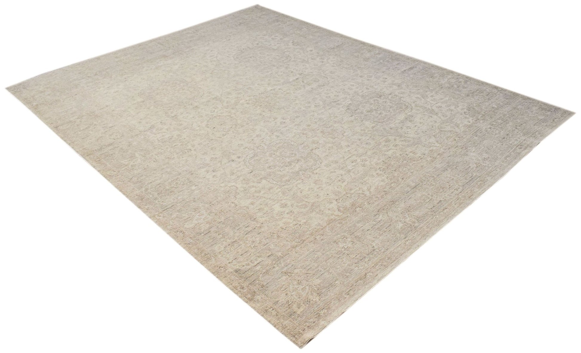 A rectangular Afghan Balkh rug featuring a subtle, traditional pattern in neutral beige tones.