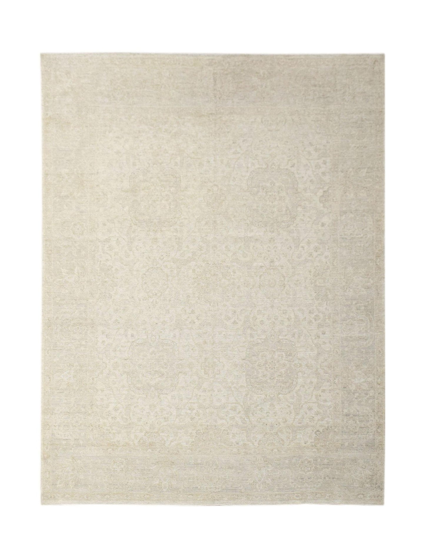 A rectangular Afghan Balkh rug featuring a subtle, monochromatic floral pattern in beige tones.