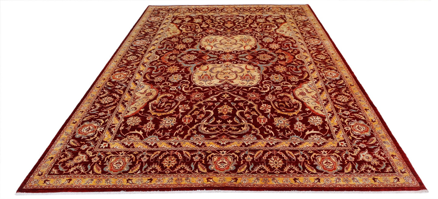 A rectangular Afghan Balkh rug featuring a traditional floral pattern in deep red and cream tones.