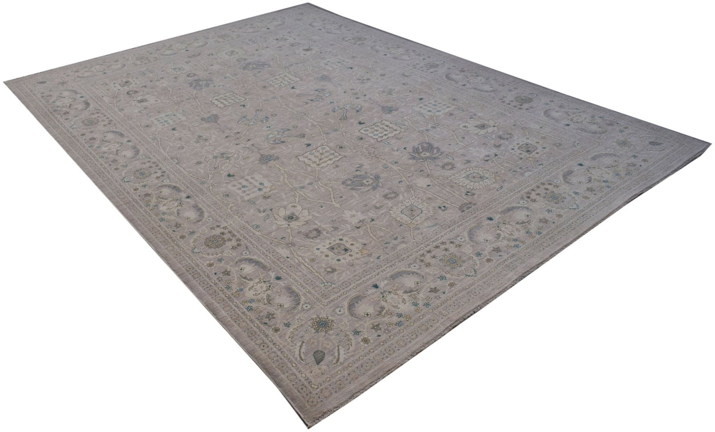 A handwoven Afghan Balkh rug featuring a traditional floral pattern in soft, neutral wood tones.