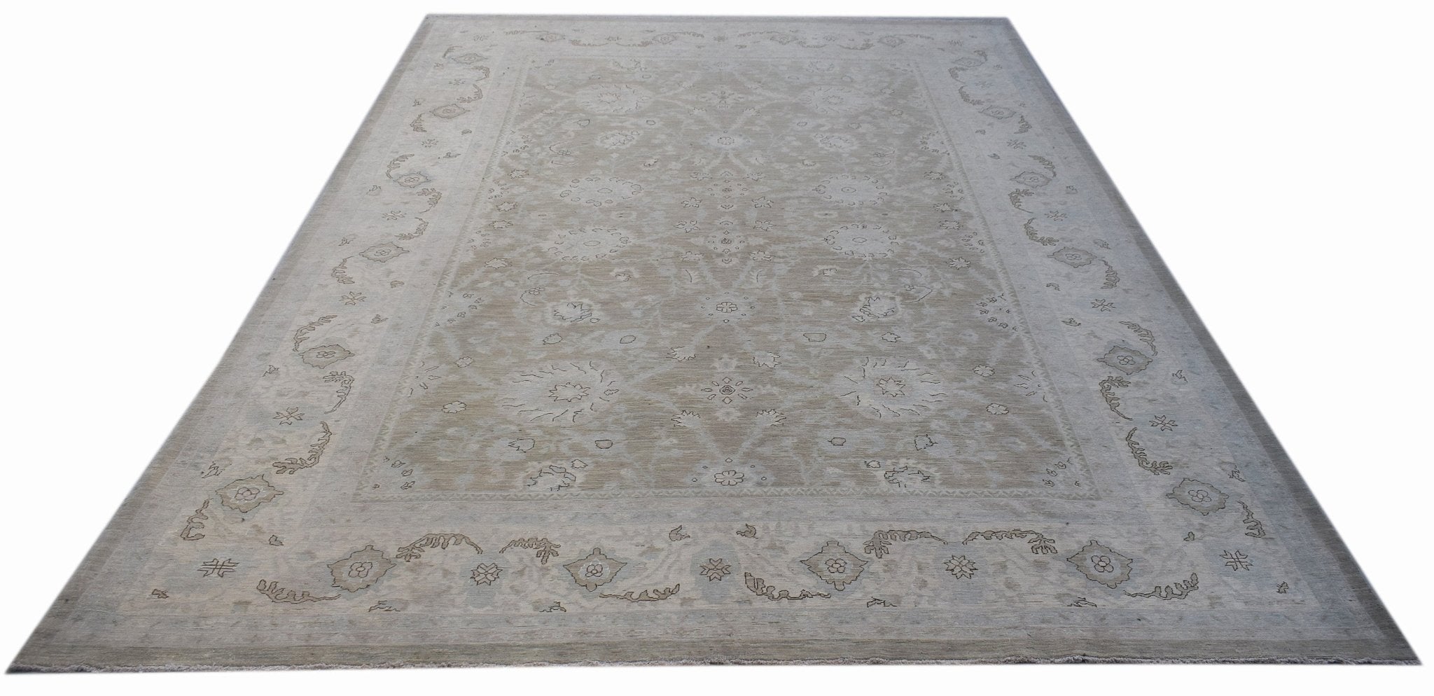 A rectangular Afghan Balkh rug featuring a traditional floral pattern in neutral beige tones.