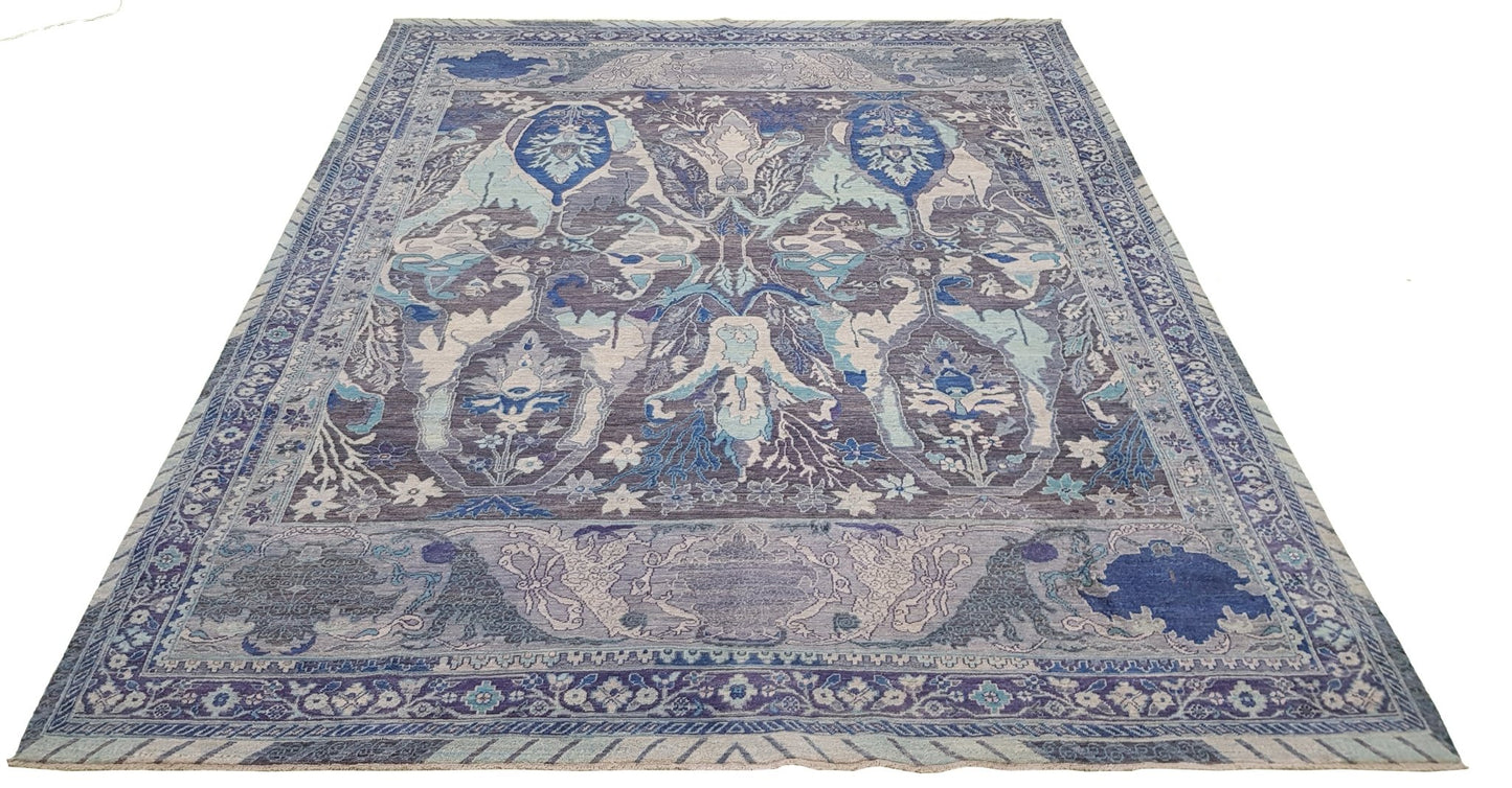 Handwoven Afghan Chobi rug featuring a traditional Bidjar pattern in shades of blue and grey.