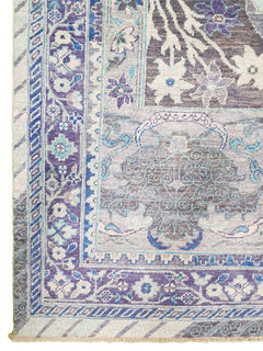 Handwoven Afghan Chobi rug featuring a traditional Bidjar pattern in shades of blue and purple.