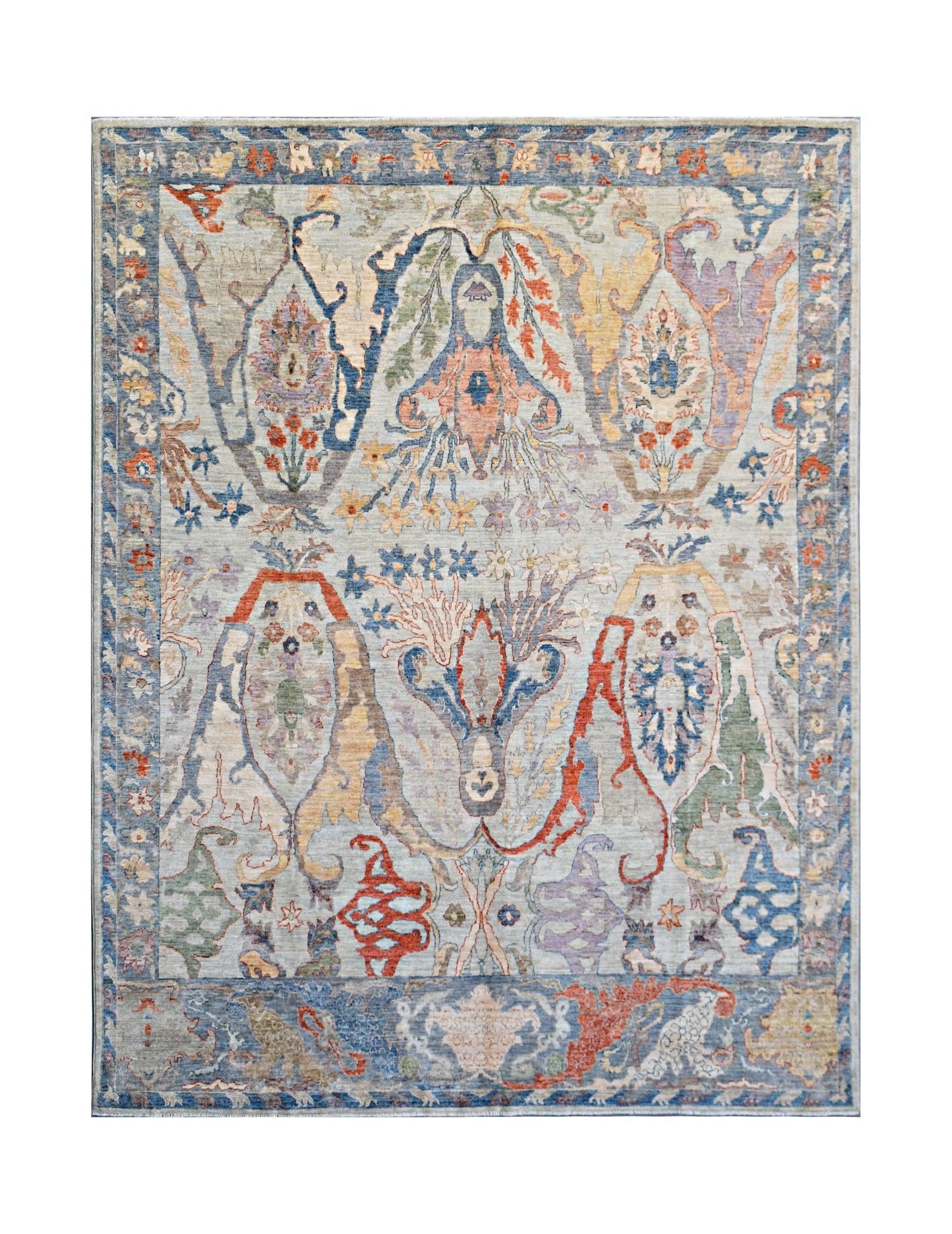Handmade Transitional Afghan Chobi Rug | 303 x 244 cm | 9'11" x 8' - Najaf Rugs & Textile