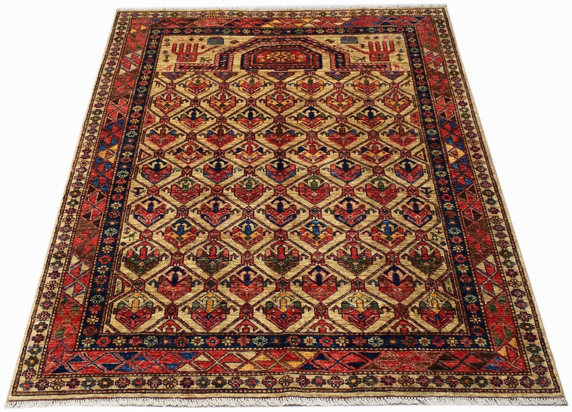 Handwoven Afghan Chobi rug featuring a traditional geometric Engsi pattern in earthy tones.
