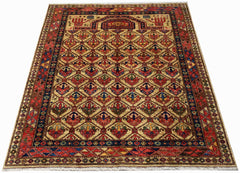 Handwoven Afghan Chobi rug featuring a traditional geometric Engsi pattern in earthy tones.