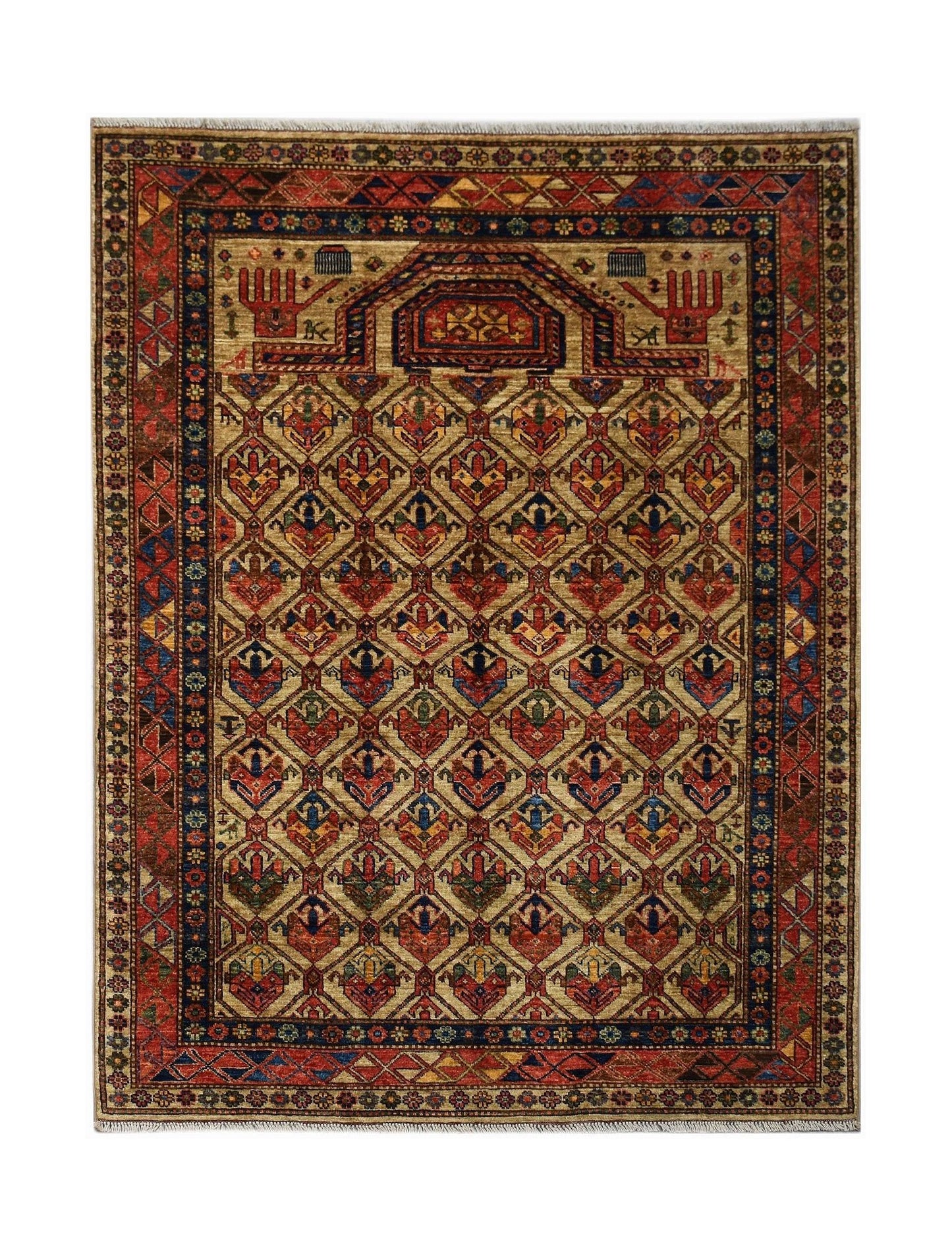 Handmade Afghan Chobi rug featuring a traditional geometric Engsi pattern in earthy tones.