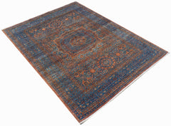 A rectangular Afghan Chobi rug featuring a traditional Mamluk medallion pattern in blue and rust.