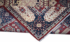 A handwoven Afghan Chobi rug featuring a traditional Mamluk pattern in red, blue, and cream tones.
