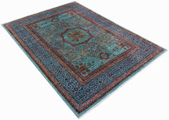 A rectangular Afghan Chobi rug featuring a detailed Mamluk medallion pattern in blue and red tones.