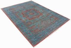 A rectangular Afghan Chobi rug featuring a detailed Mamluk medallion pattern in blue and red.