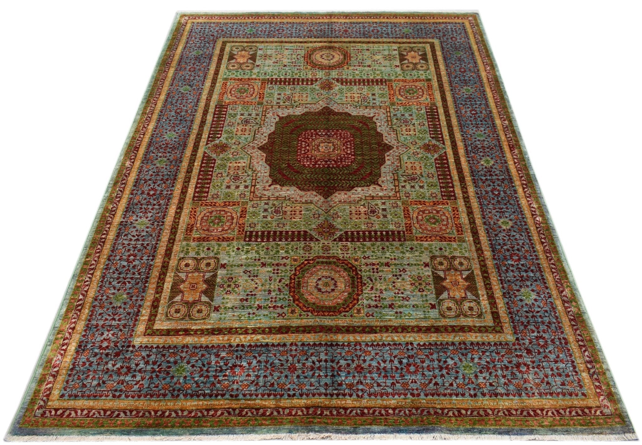 Handmade Afghan Chobi rug featuring a traditional Mamluk medallion pattern in earthy tones.