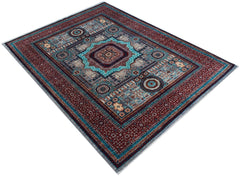 A rectangular Afghan Chobi rug featuring a detailed Mamluk medallion pattern in red and blue tones.