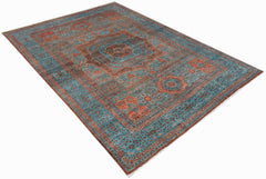 A rectangular Afghan Chobi rug featuring a detailed Mamluk medallion pattern in blue and rust tones.