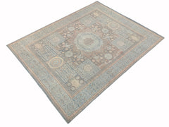 A handmade Afghan Chobi rug featuring a traditional Mamluk geometric pattern in muted earth tones.