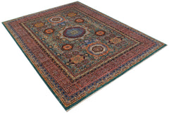 A rectangular Afghan Chobi rug featuring a traditional Mamluk medallion design in red and blue.