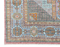 A handwoven Afghan Chobi rug featuring a traditional Mamluk geometric pattern in soft pastel tones.