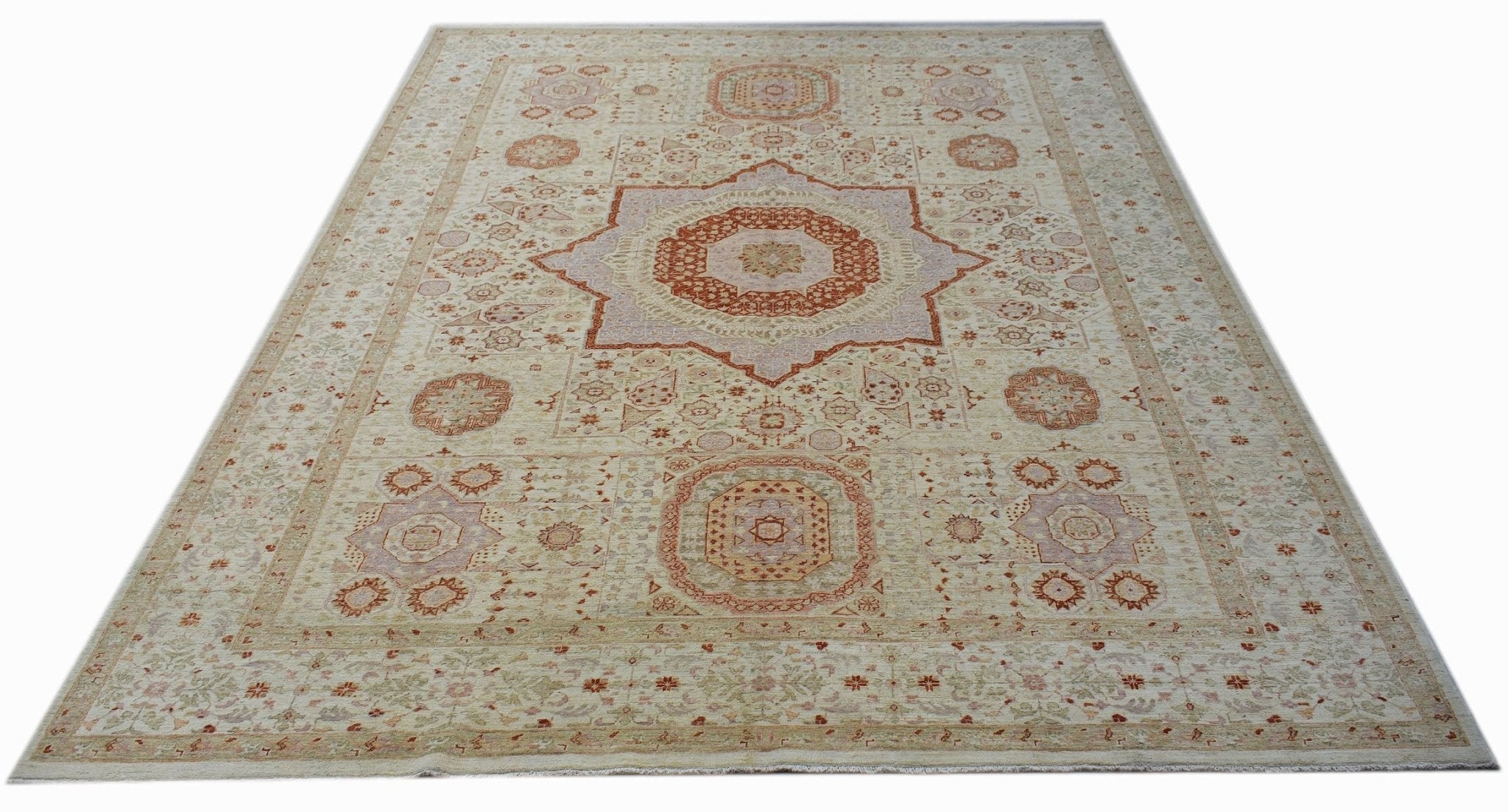 Handwoven Afghan Chobi rug featuring a traditional Mamluk medallion pattern in earthy tones.