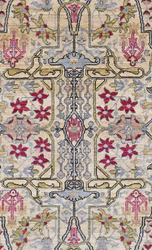 Handwoven Afghan Chobi rug featuring a traditional floral pattern in red, blue, and beige tones.
