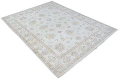A rectangular Afghan Chobi rug featuring a light cream field with traditional floral patterns.