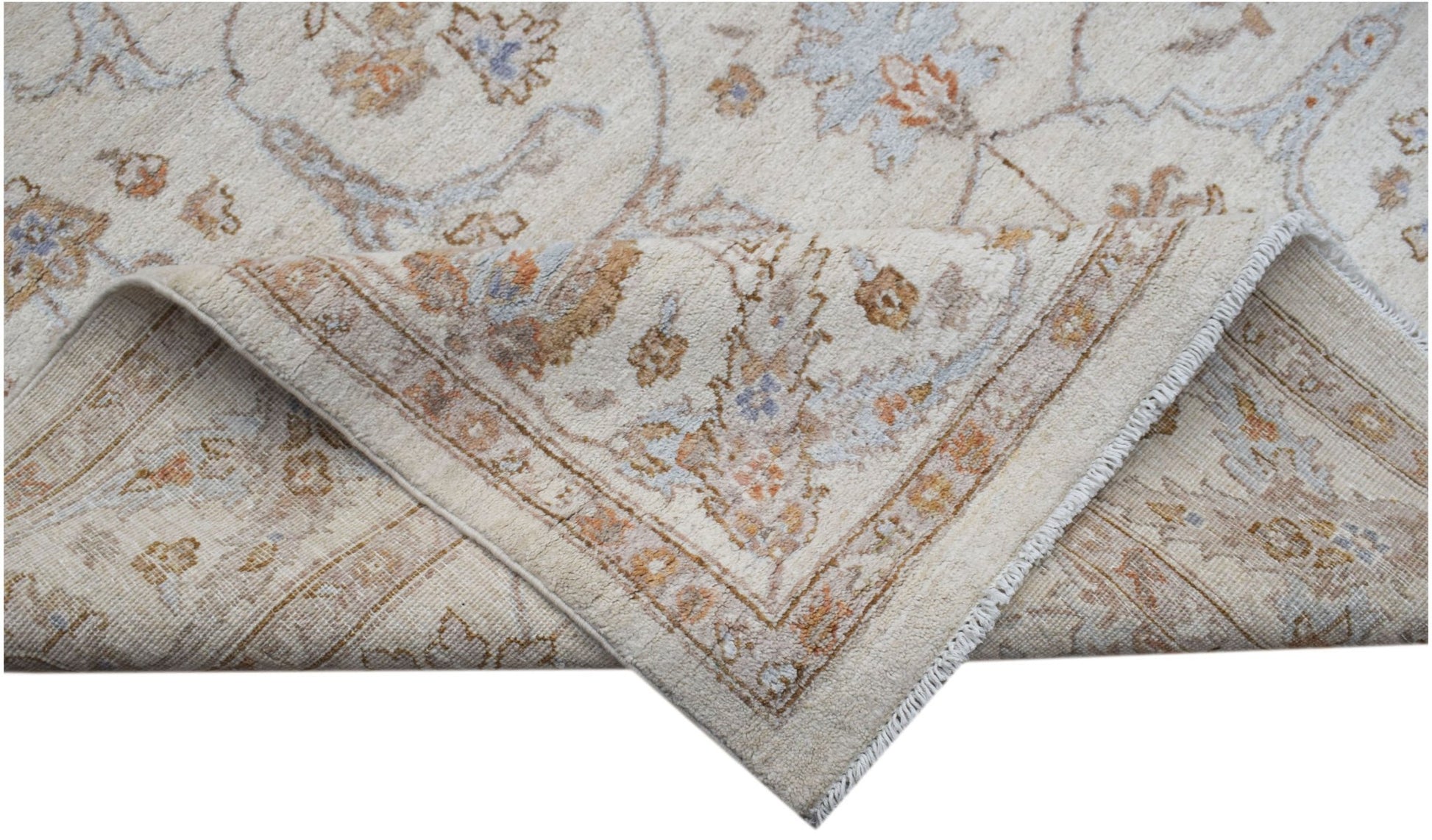 A handwoven Afghan Chobi rug featuring a traditional floral pattern in soft, earthy tones.