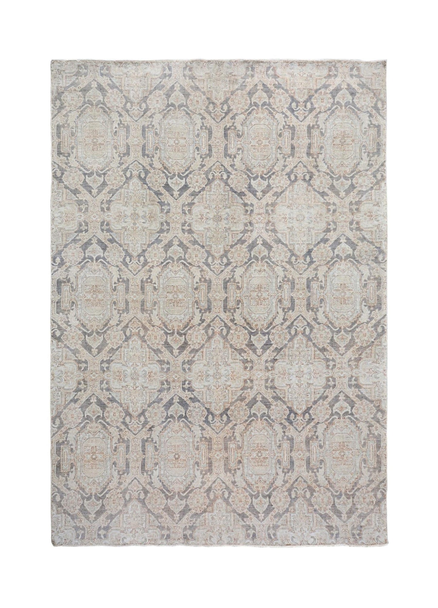 Handmade Afghan Chobi rug featuring a traditional repeating pattern in neutral wood tones.