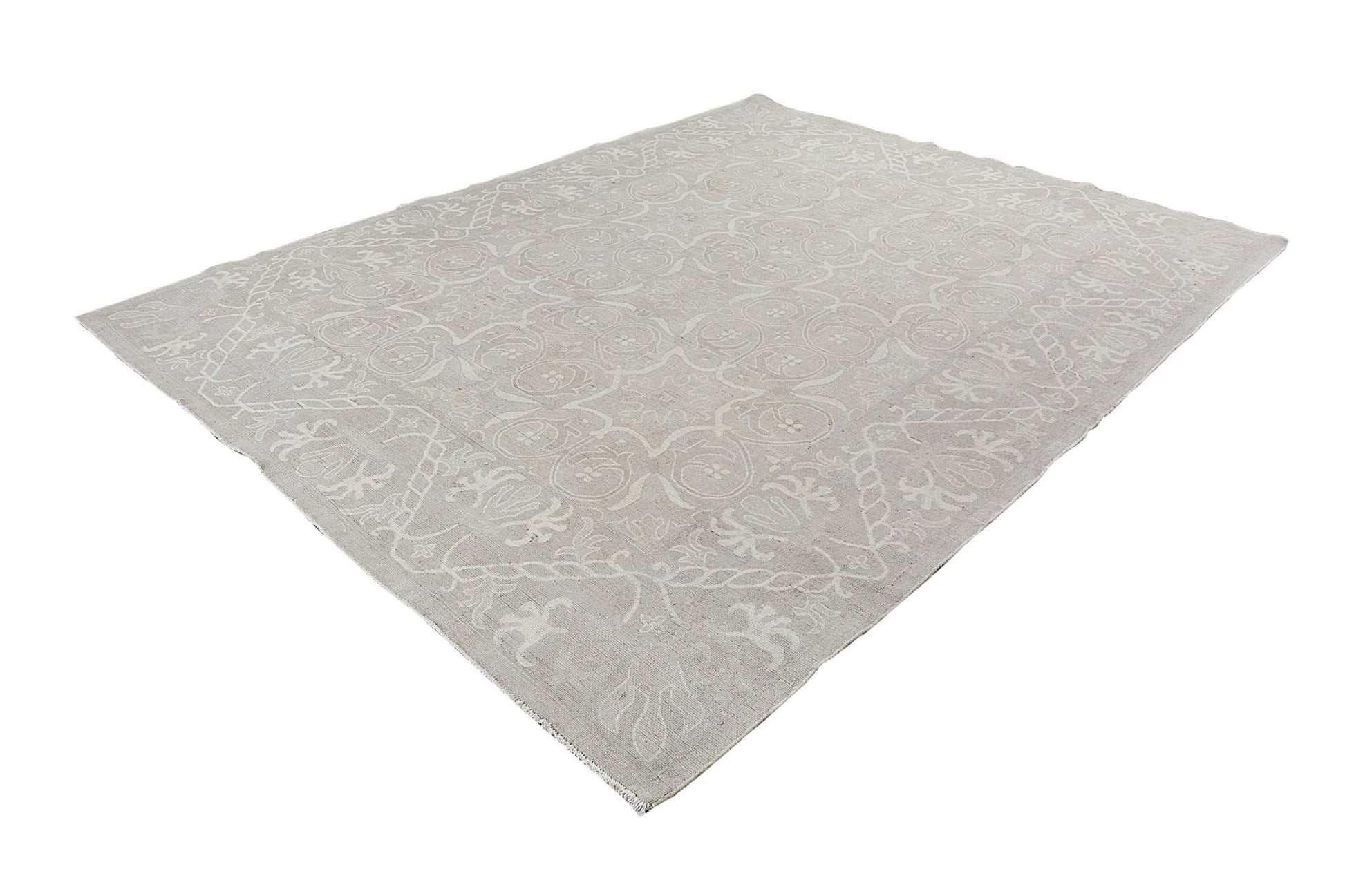 A rectangular Afghan Chobi rug featuring a traditional light beige floral pattern.