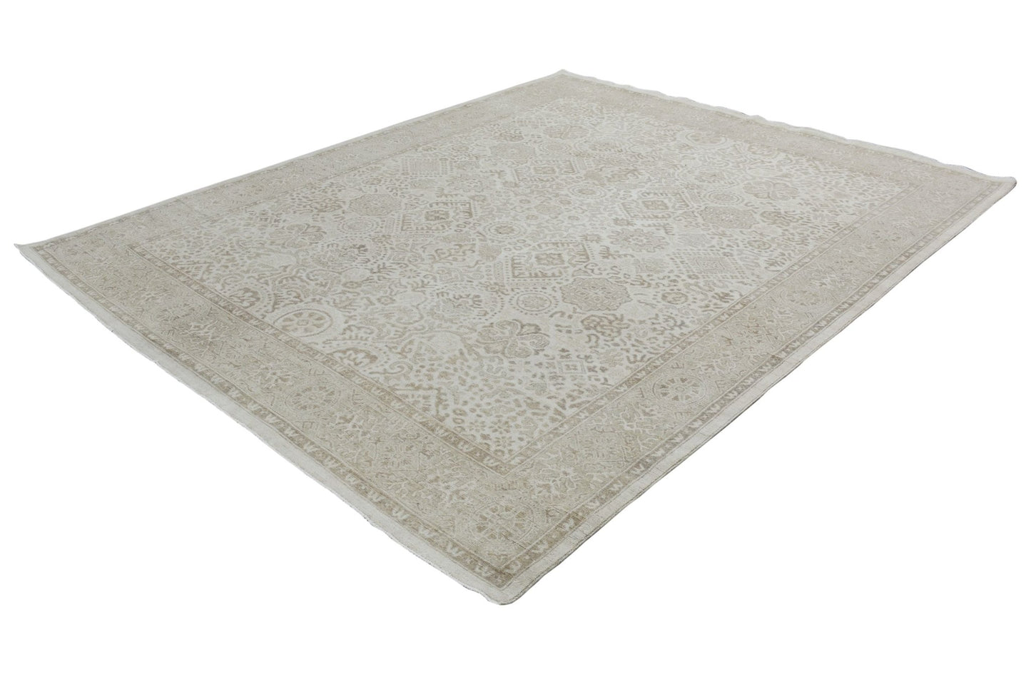 An Afghan Chobi rug featuring a traditional beige and cream patterned design in handspun wool.