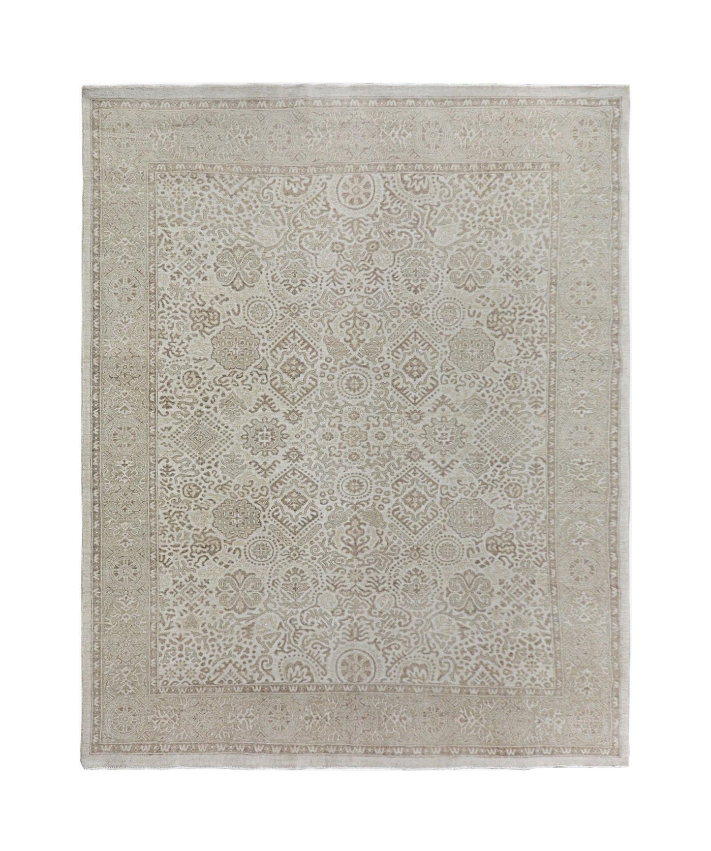 A rectangular Afghan Chobi rug featuring a traditional beige and tan patterned design.