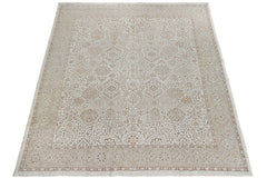 An Afghan Chobi rug featuring a traditional beige and brown geometric pattern.