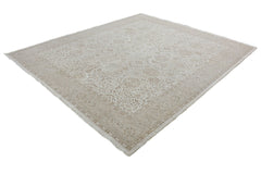 A square Afghan Chobi rug featuring a traditional beige and cream patterned design.