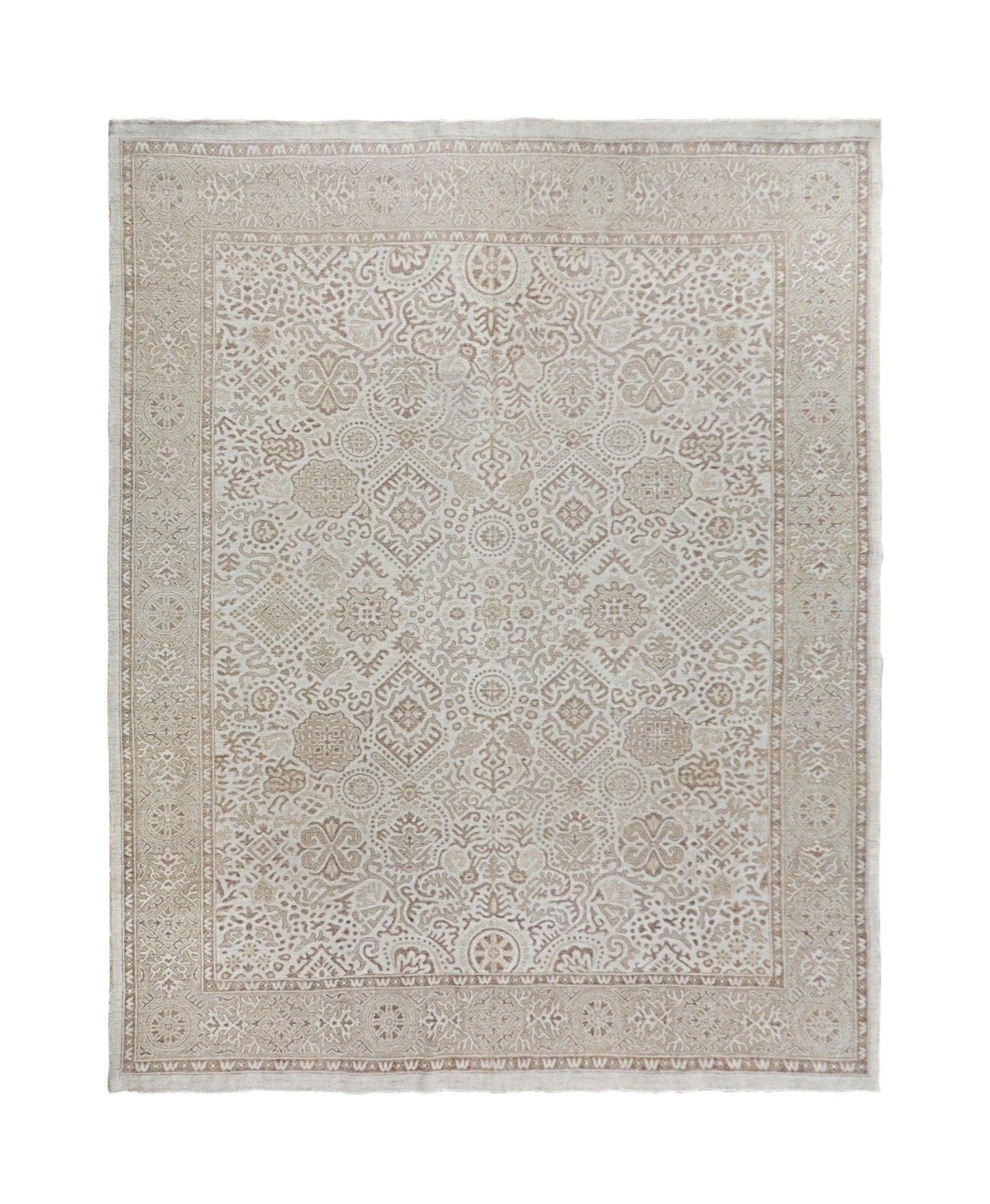 A rectangular Afghan Chobi rug featuring a traditional beige and cream floral pattern.