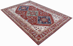 A rectangular Afghan Chobi rug featuring a traditional floral pattern in red, blue, and cream.