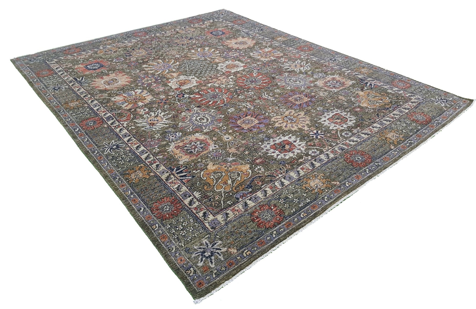 A handwoven Afghan Chobi rug featuring a traditional floral pattern in earthy tones.