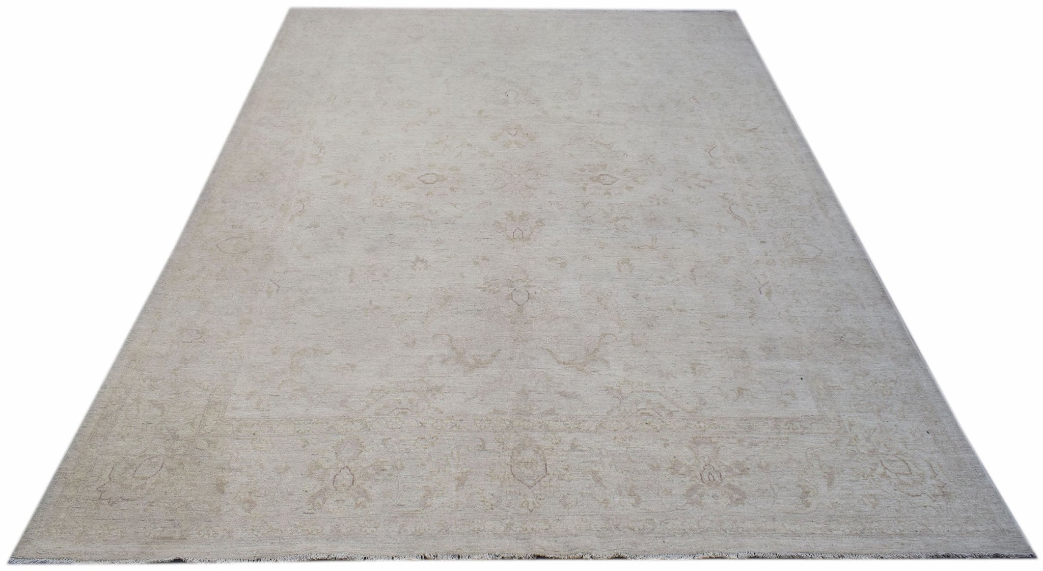 A rectangular Afghan Chobi rug featuring a subtle, light-toned floral pattern on a wool pile.