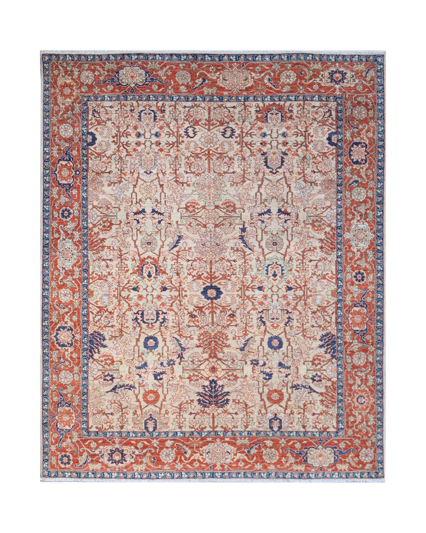 Handwoven Afghan Chobi rug featuring a traditional floral pattern in red, blue, and cream tones.